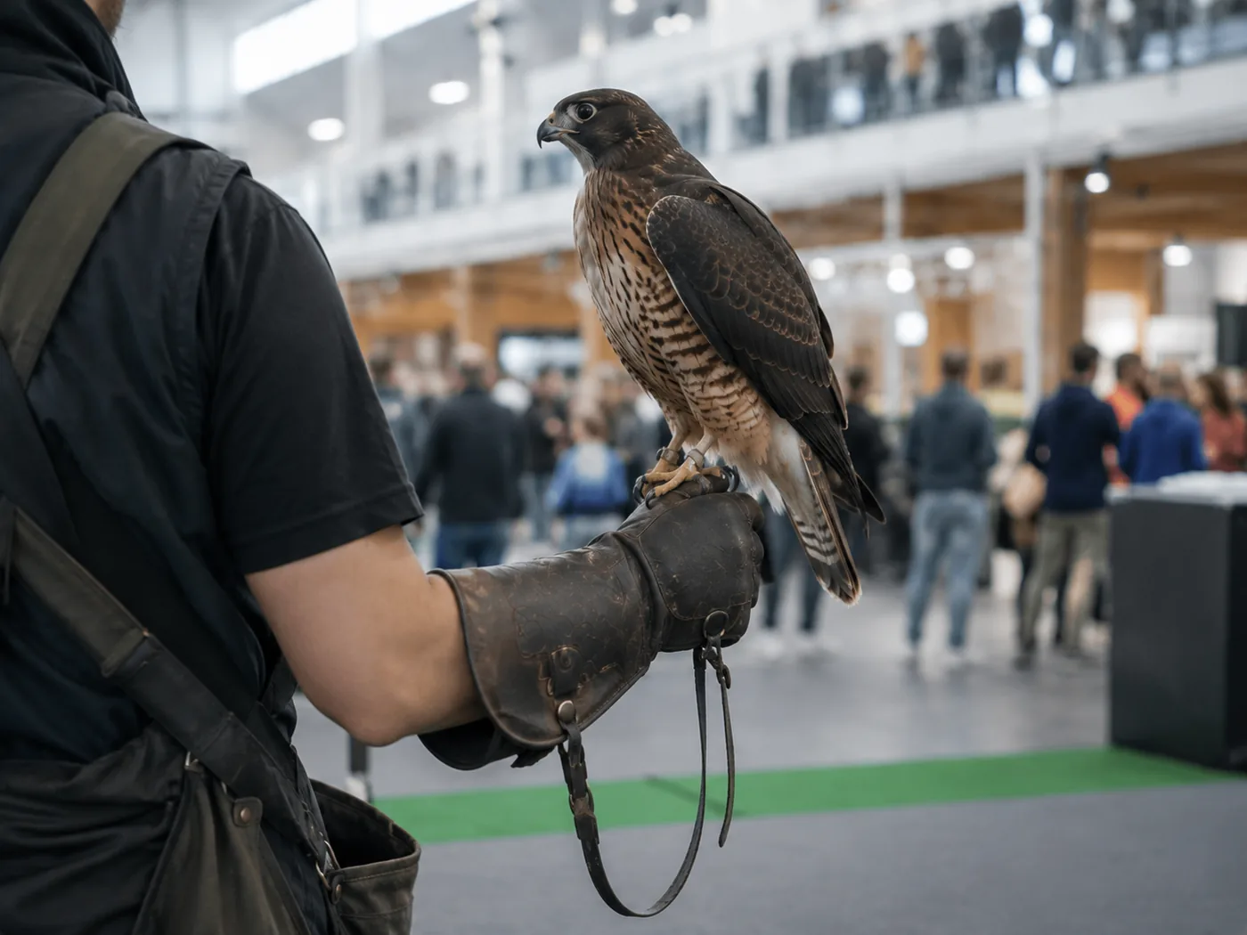 Bird of prey on a falconer's glove — pigeon control without harming the birds