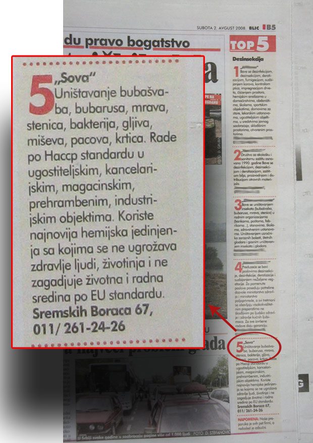 BLIC, 2 August 2008 — SOVA among the TOP 5 companies in the industry